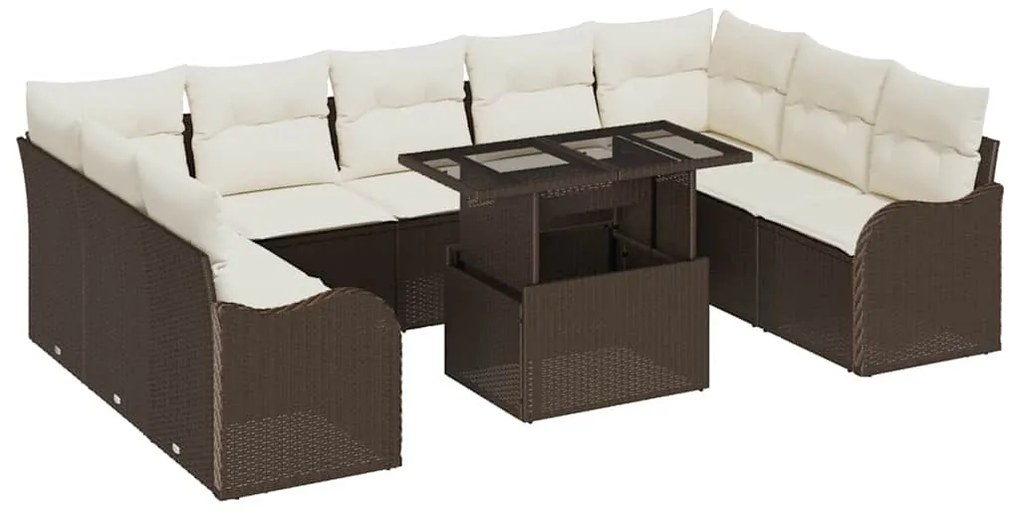 vidaXL Σετ Καναπέ Κήπου με μαξιλάρι 10 pcs Καφέ Πολυ ράταν