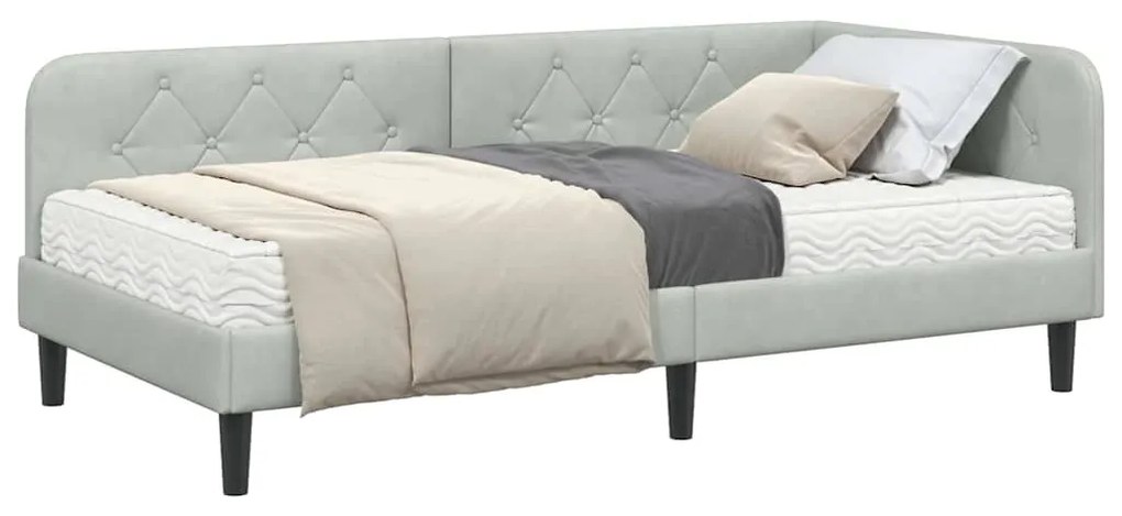 vidaXL Κρεβάτι Γωνίας με στρώμα Ανοιχτό γκρι 100 x 200 cm Βελούδο
