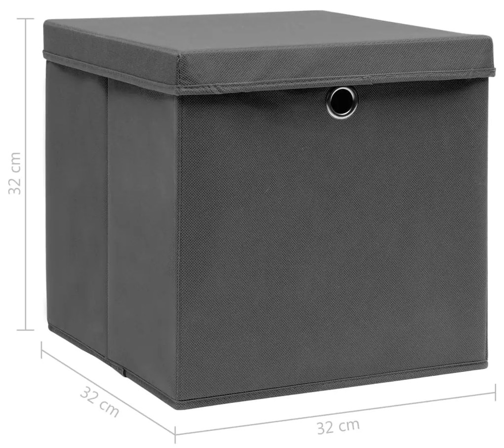 Κουτιά Αποθήκευσης με Καπάκια 10 τεμ Γκρι 32x32x32εκ Υφασμάτινα 288336