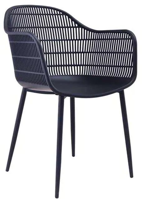 Πολυθρόνα BERRY Μεταλλική Μαύρη/PP-UV Μαύρο 58x58x85cm (Σετ 4 ΤΕΜ)