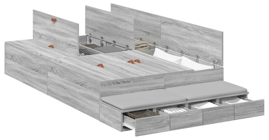 vidaXL Κρεβάτι με αποθηκευτικό χώρο Γκρι sonoma 226.5 x 120 x 31.5 εκ.