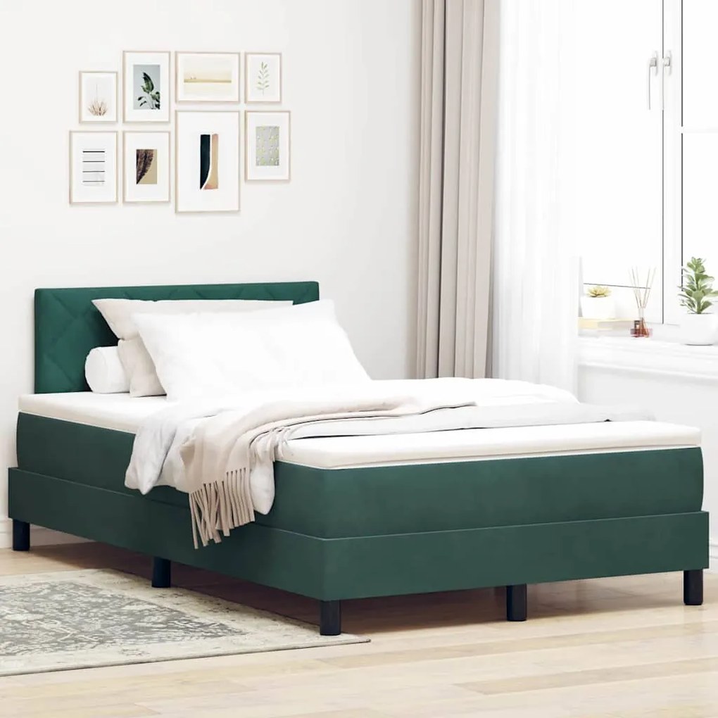 Κρεβάτι Box Spring vidaXL με στρώμα σκοτεινού πράσινου χρώματος 120x200 εκ. Βελούδο