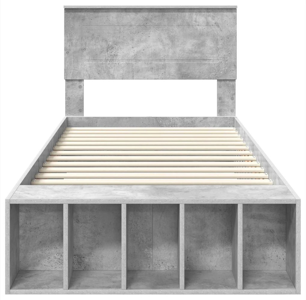 vidaXL Σκελετός Κρεβατιού με ράφι Σκυρόδεμα Γκρι 90 x 190 cm