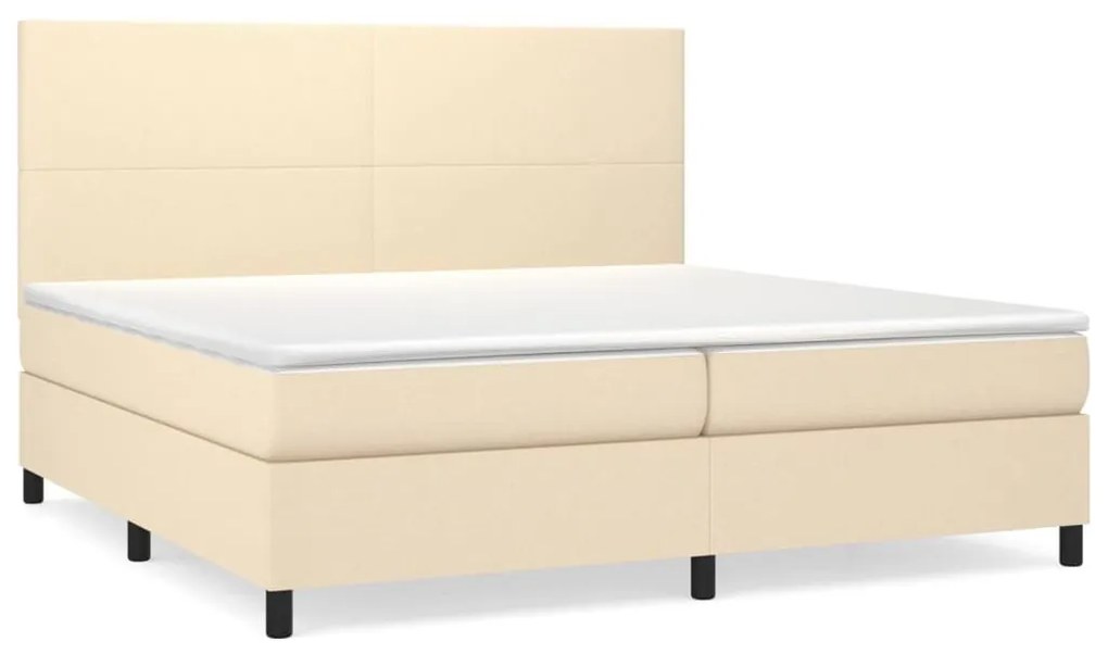 Κρεβάτι Boxspring με Στρώμα Κρεμ 200x200 εκ. Υφασμάτινο - Κρεμ