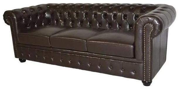 ΚΑΝΑΠΕΣ 3ΘΕΣΙΟΣ T.CHESTERFIELD  ΤΕΧΝΟΔΕΡΜΑ ΣΚΟΥΡΟ ΚΑΦΕ 208x90x73Υ εκ.