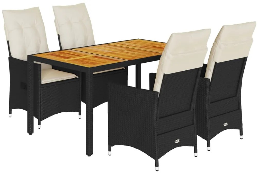 vidaXL Σετ Τραπεζαρίας Κήπου 5 Τεμαχίων Μαύρο Συνθ. Ρατάν με Μαξιλάρια