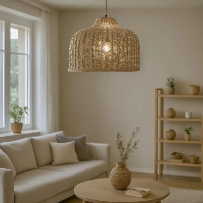 Φωτιστικό οροφής Ziquel Inart rattan σε φυσική απόχρωση Φ60x99εκ 60x60x99 εκ.