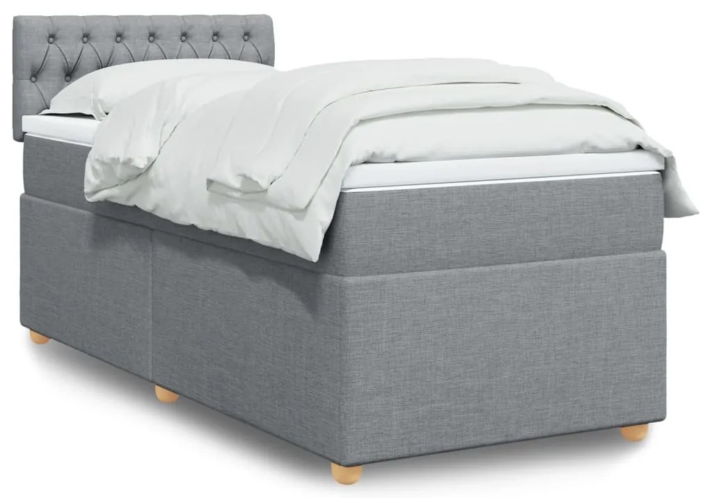 vidaXL Κρεβάτι Boxspring με Στρώμα Ανοιχτό Γκρι 90x190 εκ. Υφασμάτινο