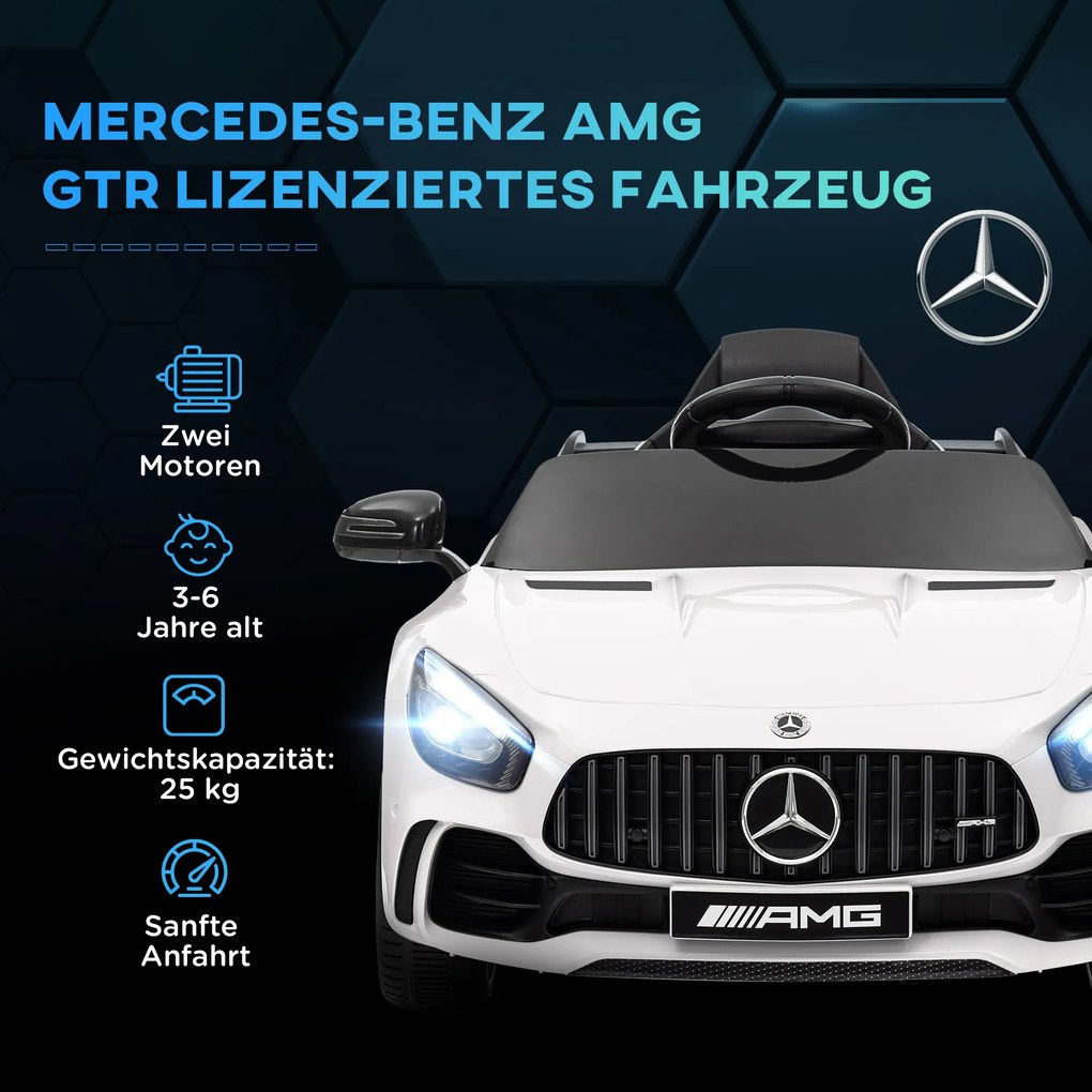 Ηλεκτρικό αυτοκίνητο για παιδιά AIYAPLAY, Mercedes, 3-5 χλμ/ώρα, τηλεχειριστήριο, φως & μουσική, Λευκό