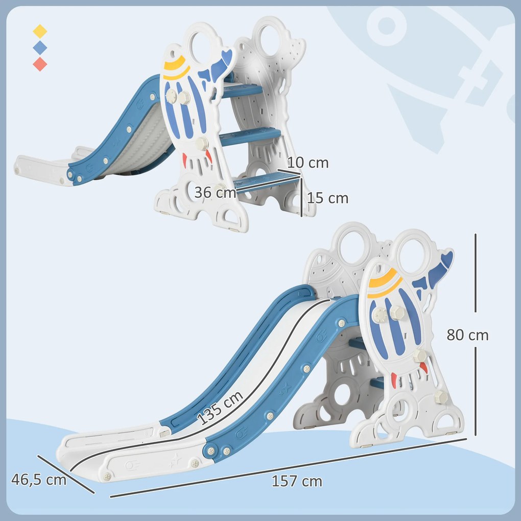 AIYAPLAY Τσουλήθρα για Παιδιά 1,5 έως 3 ετών, Σχέδιο Ροκέτας, Σετ αυτοκόλλητων, μπλε, 157 x 46,5 x 80 cm