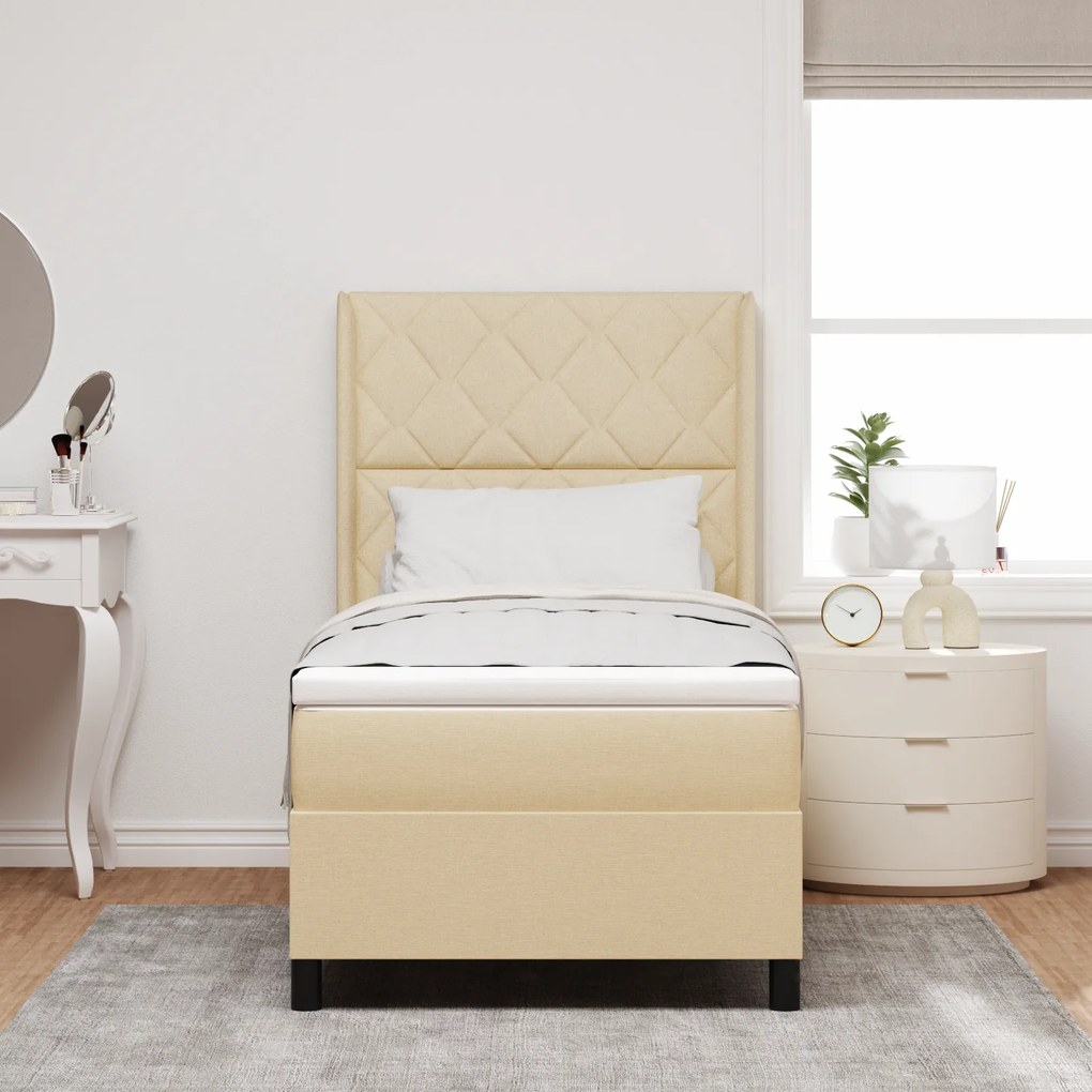 vidaXL Κρεβάτι Box Spring με Στρώμα & LED Κρεμ 100x200 εκ Υφάσματος