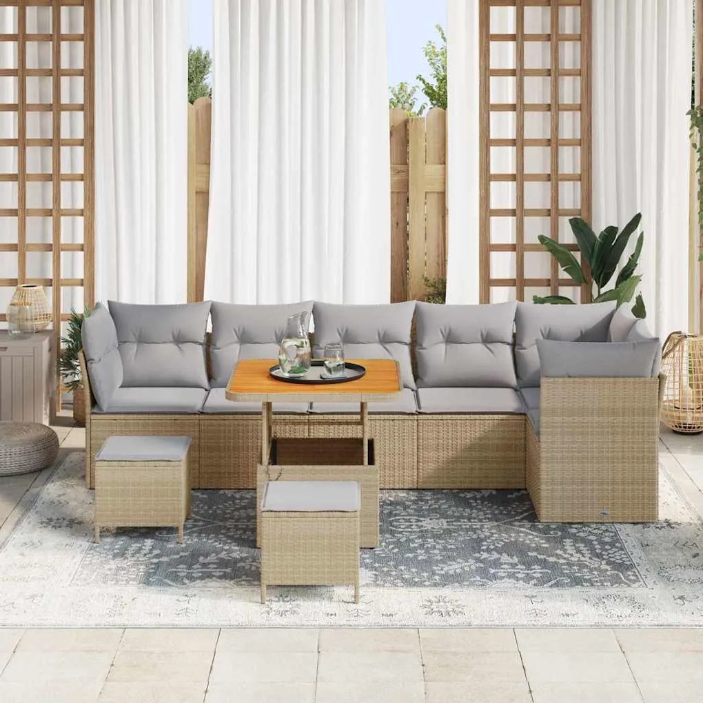 vidaXL Σετ Καναπέ Κήπου 9 pcs Μπεζ συνθετικό ρατάν