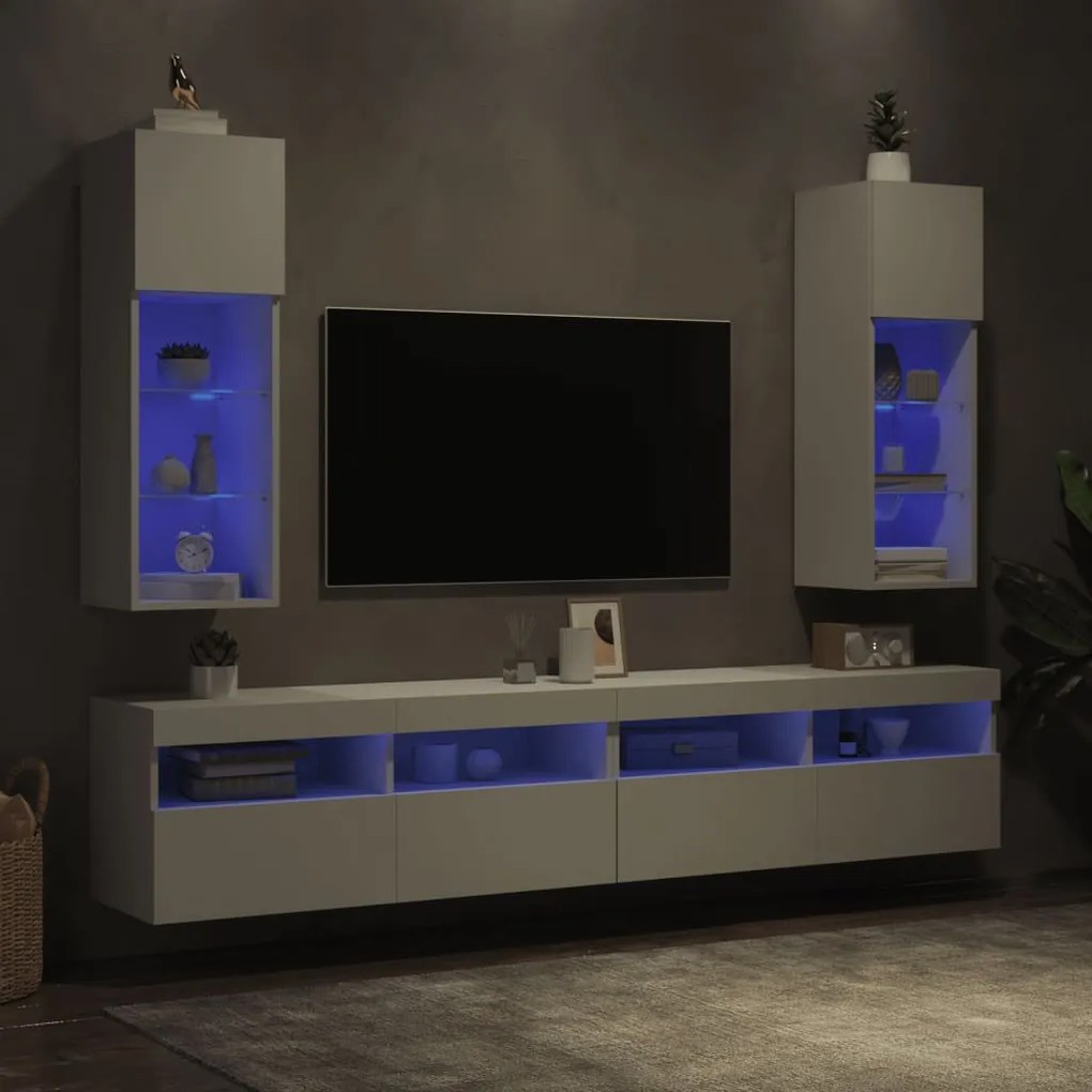 vidaXL Έπιπλα Τηλεόρασης με LED 2 τεμ. Λευκά 30,5x30x90 εκ.