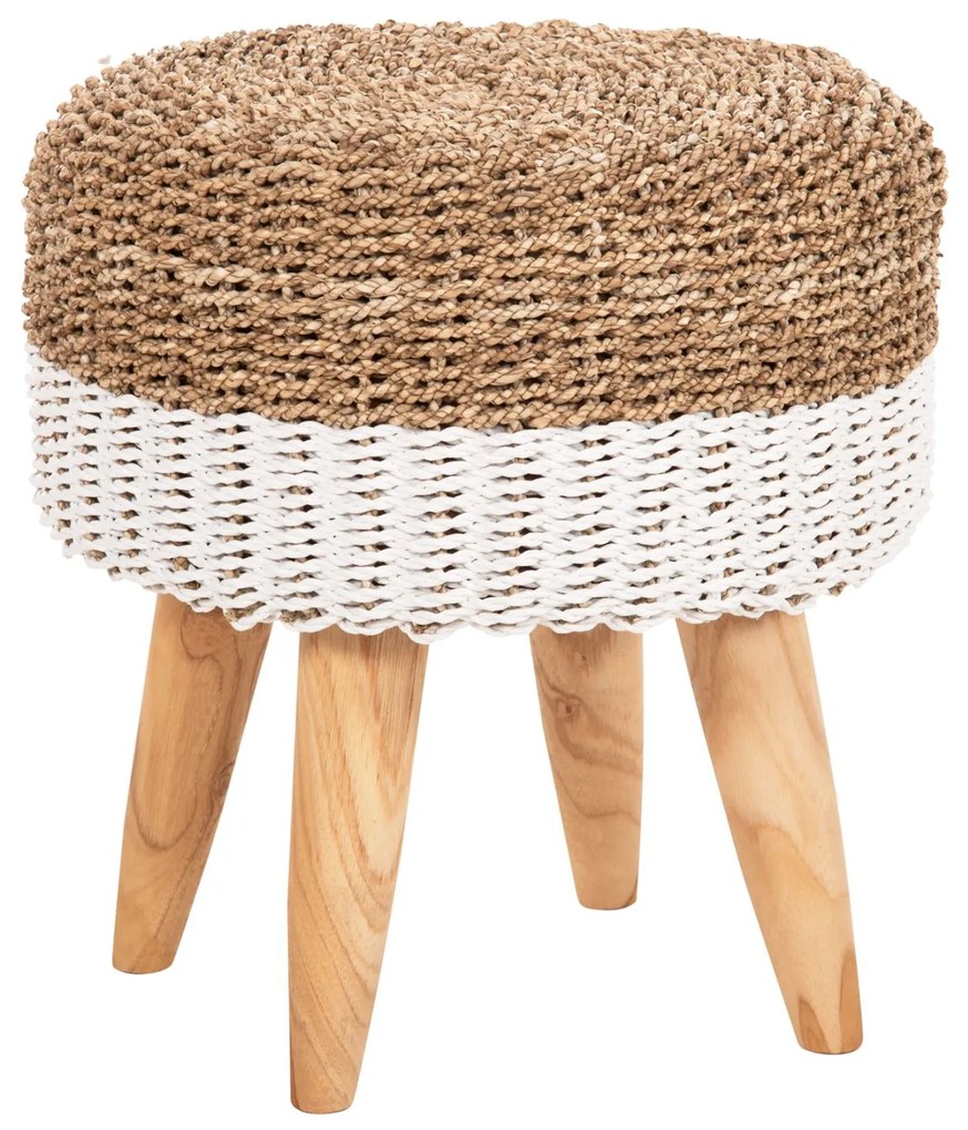 Σκάμπο Beam Ξύλο Τεακ και Seagrass Σε Φυσικό & Λευκό Φ42x46Υεκ.
