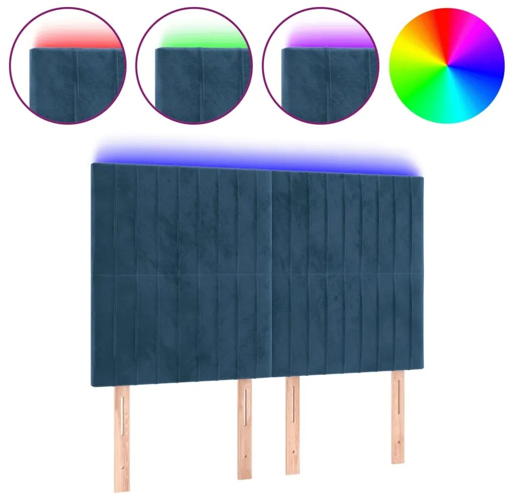vidaXL Κεφαλάρι Κρεβατιού LED Σκούρο Μπλε 144x5x118/128 εκ. Βελούδινο