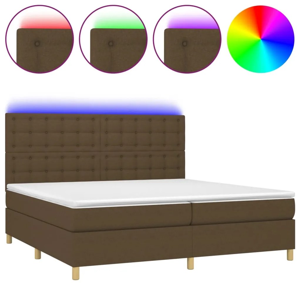 Κρεβάτι Boxspring με Στρώμα &amp; LED Σκ.Καφέ 200x200εκ. Υφασμάτινο - Καφέ