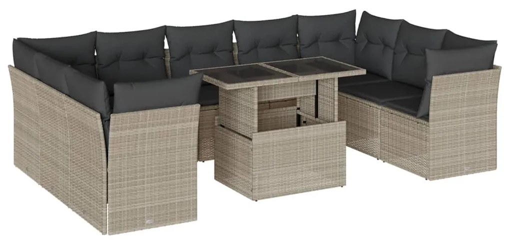 vidaXL Σαλόνι Κήπου 10 Τεμαχίων Αν. Γκρι Συνθετικό Ρατάν με Μαξιλάρια