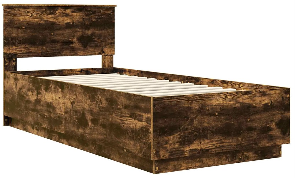 vidaXL Σκελετός Κρεβατιού Καπνιστό Δρύς 90 x 200 cm Επεξεργασμένο ξύλο