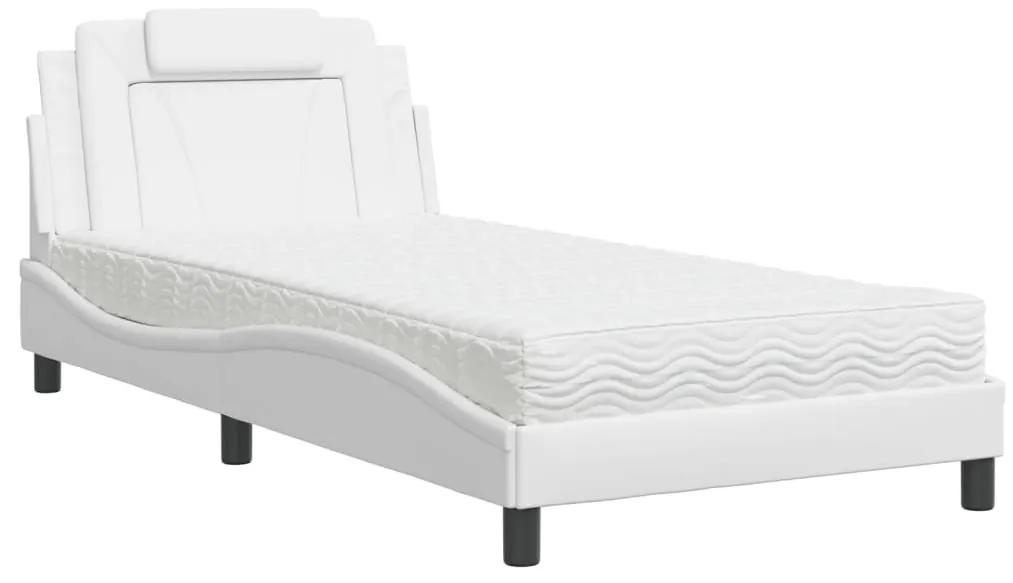 vidaXL Κρεβάτι με Στρώμα Λευκό 100x200 εκ. από Συνθετικό Δέρμα