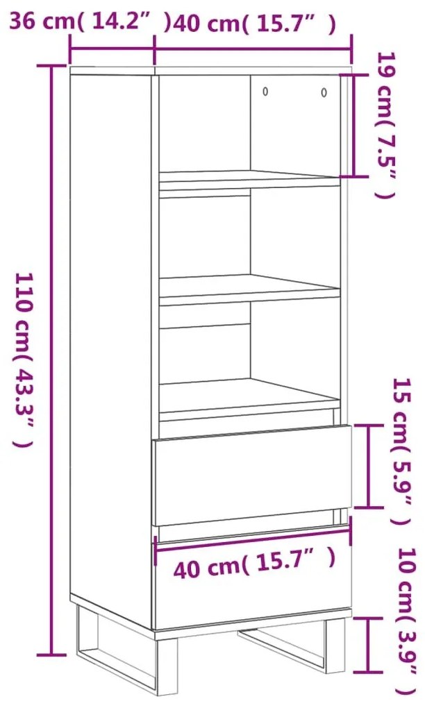 Ντουλάπι Λευκό 40 x 36 x 110 εκ. από Επεξεργασμένο Ξύλο - Λευκό