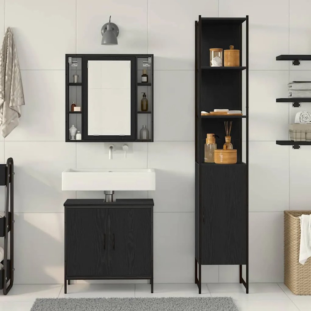vidaXL Μονάδες Νιπτήρα Μπάνιου με ράφι Μαύρο 33 x 33 x 185.5 εκ