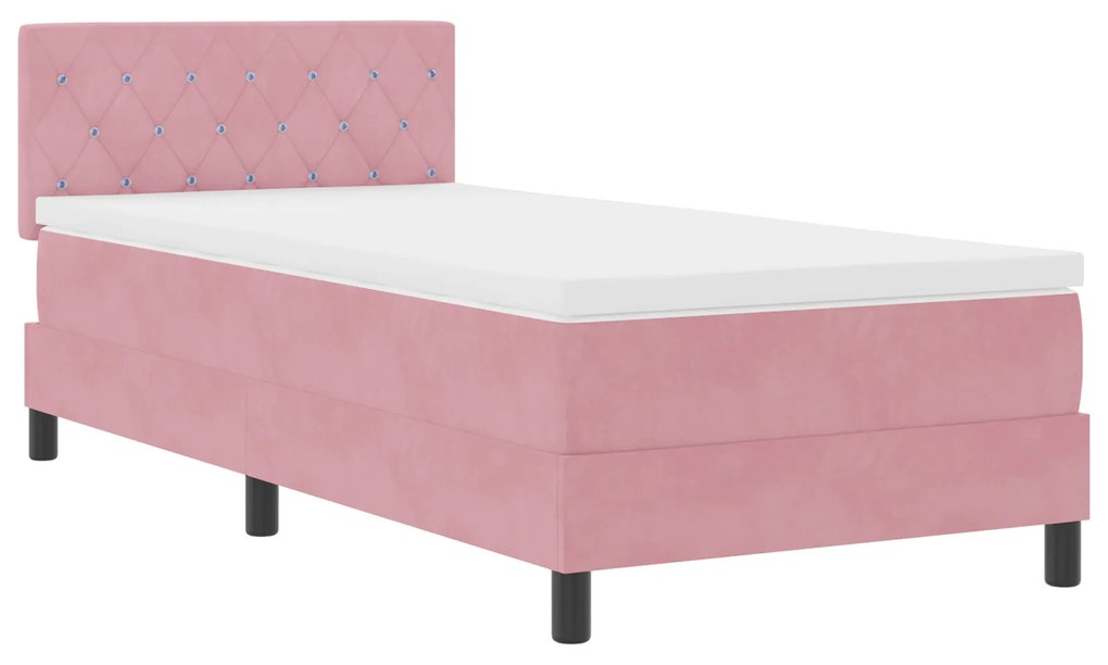 vidaXL Κρεβάτι Box Spring με Στρώμα Ροζ Μονό Βελούδο