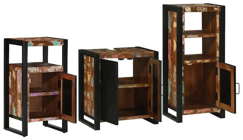 vidaXL Σετ Επίπλων Μπάνιου με συρτάρι 3 pcs Στερεό Ανακτηθέν Ξύλο