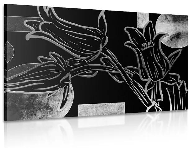 Εικόνα έθνο λουλούδια σε μαύρο & άσπρο - 120x80