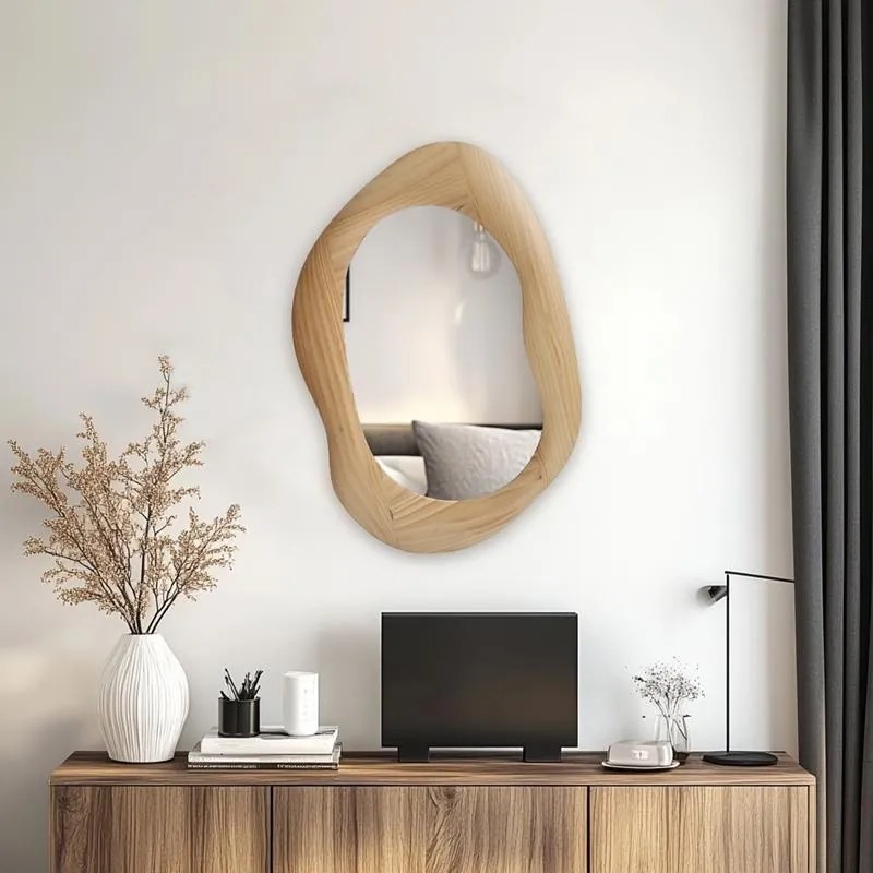 Καθρέπτης Τοίχου Enola Οβάλ Mdf σε Φυσικό 54x2.5x80εκ. 54x2.5x80 εκ.