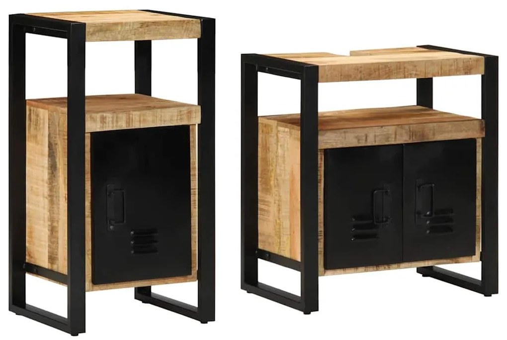 vidaXL Σετ Επίπλων Μπάνιου 2 pcs Καφέ Συμπαγές Χοντρό Ξύλο Μάνγκο