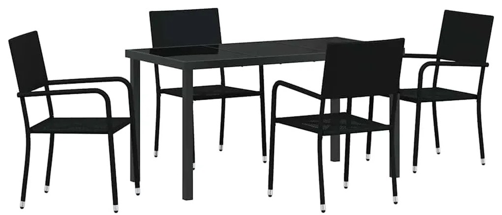 vidaXL Σέτ φαγητού για κήπο 5 pcs Μαύρο Πολυ ράταν