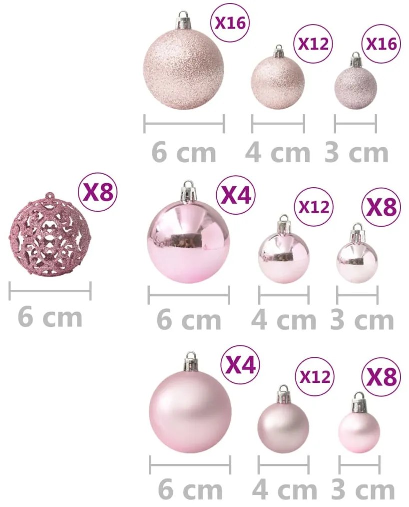 vidaXL Χριστουγεννιάτικες Μπάλες Σετ 100 Τεμαχίων Ροζ