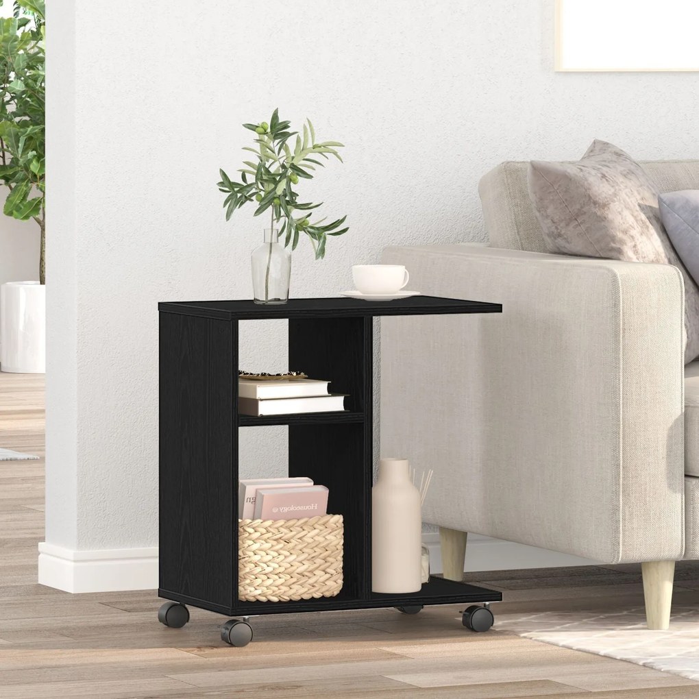 vidaXL Τραπέζι πλευρής με ρόδες, Μαύρο Δρυ, 50x30x55 εκ. από επεξεργασμένο ξύλο