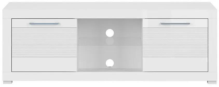 Τραπέζι Tv Boston G125, Άσπρο, Γυαλιστερό λευκό, Ο αριθμός των θυρών: 2, 151x53x53cm, 37 kg | Epipla1.gr