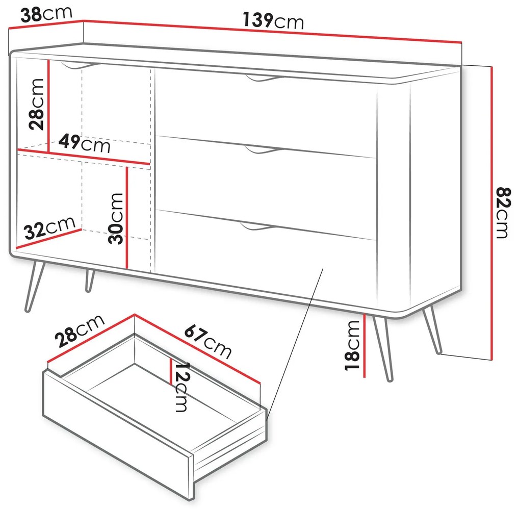 Σιφονιέρα Kingston AC100, Γραφίτης, Με συρτάρια και ντουλάπια, 82x139x38cm, 45 kg | Epipla1.gr