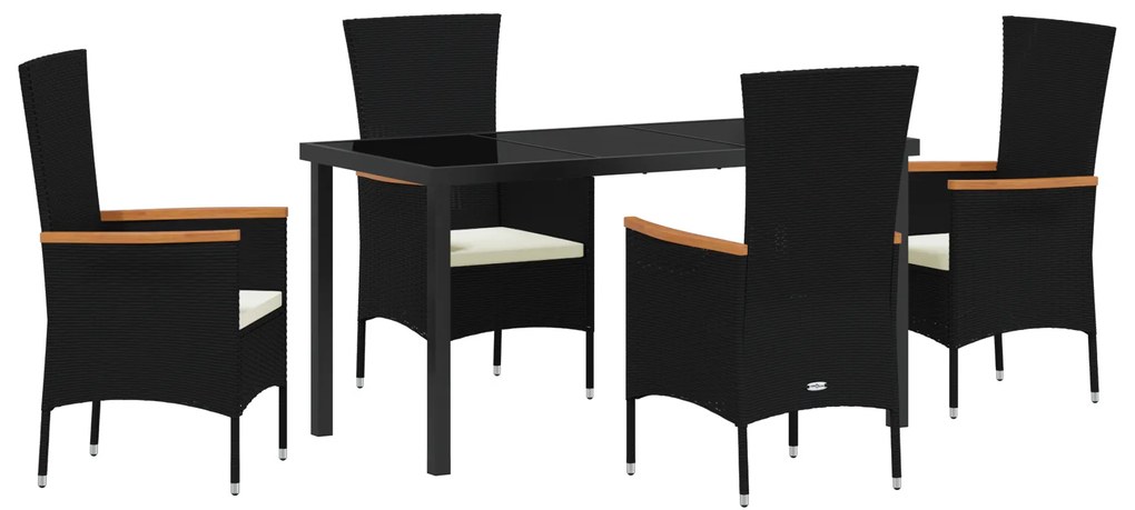 vidaXL Καρέκλες Κήπου Μαύρες με μαξιλάρι 5 pcs Μαύρο 140 x 70 x 73 cm