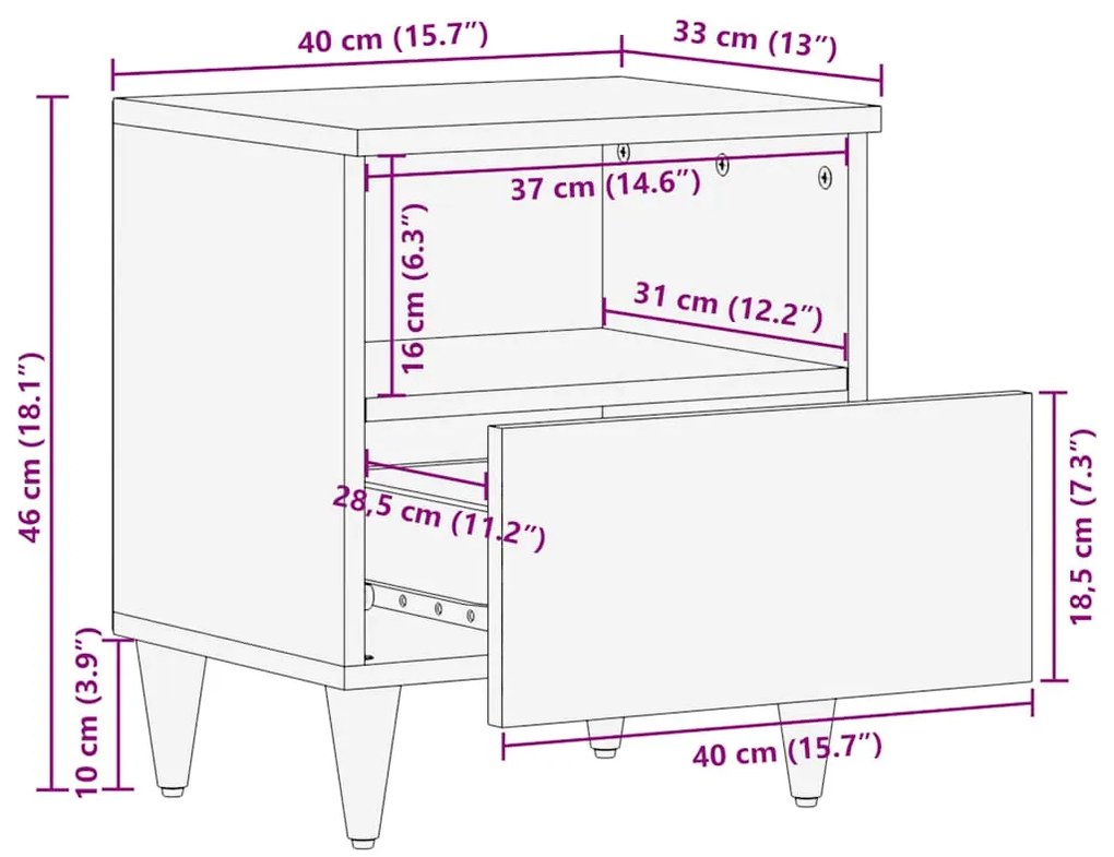 Κομοδίνο 40 x 33 x 46 εκ. από Μασίφ Ξύλο Μάνγκο - Καφέ