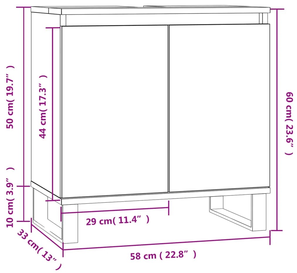 Ντουλάπι Μπάνιου Λευκό 58 x 33 x 60 εκ. από Επεξεργασμένο Ξύλο - Λευκό