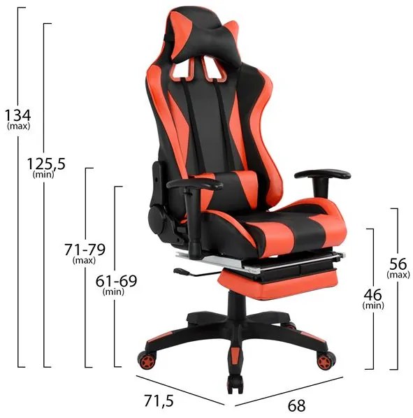 ΚΑΡΕΚΛΑ ΓΡΑΦΕΙΟΥ GAMING HM1063.01 SPEED ΜΑΥΡΟ ΚΟΚΚΙΝΟ &amp; ΥΠΟΠΟΔΙΟ 68 x 71,5 x 134 cm