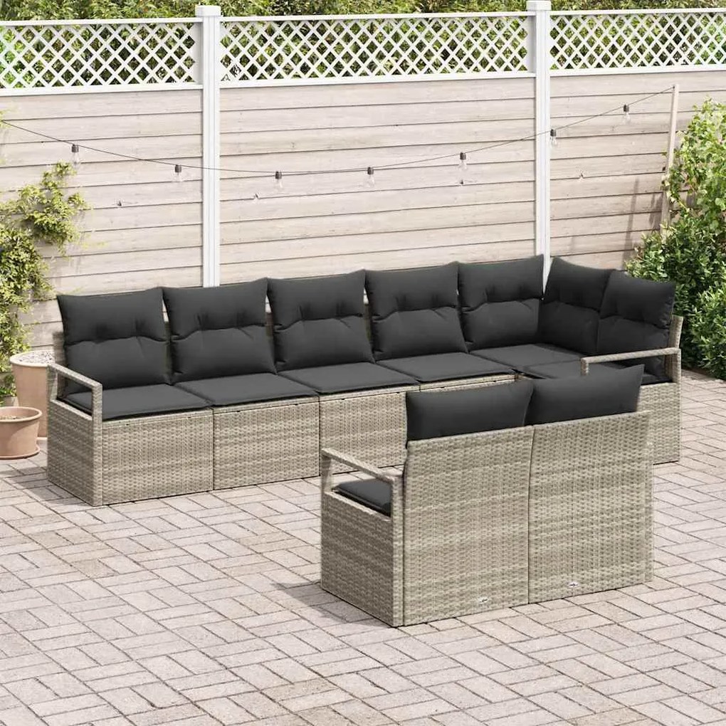 vidaXL Σετ Καναπέ Κήπου 8 pcs Ανοιχτό γκρι Πολυ ράταν