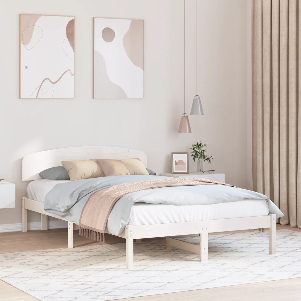 vidaXL Κρεβάτι με Κεφαλαρι Λευκό 135x190 εκ Μασίφ Ξύλο Πεύκου