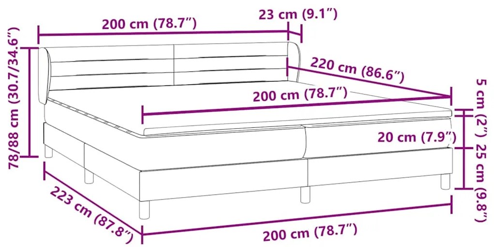 ΚΡΕΒΑΤΙ BOX SPRING ΜΕ ΣΤΡΩΜΑΤΑ ΜΑΥΡΟ 200X220 CM ΒΕΛΟΥΔΙΝΟ 3317669