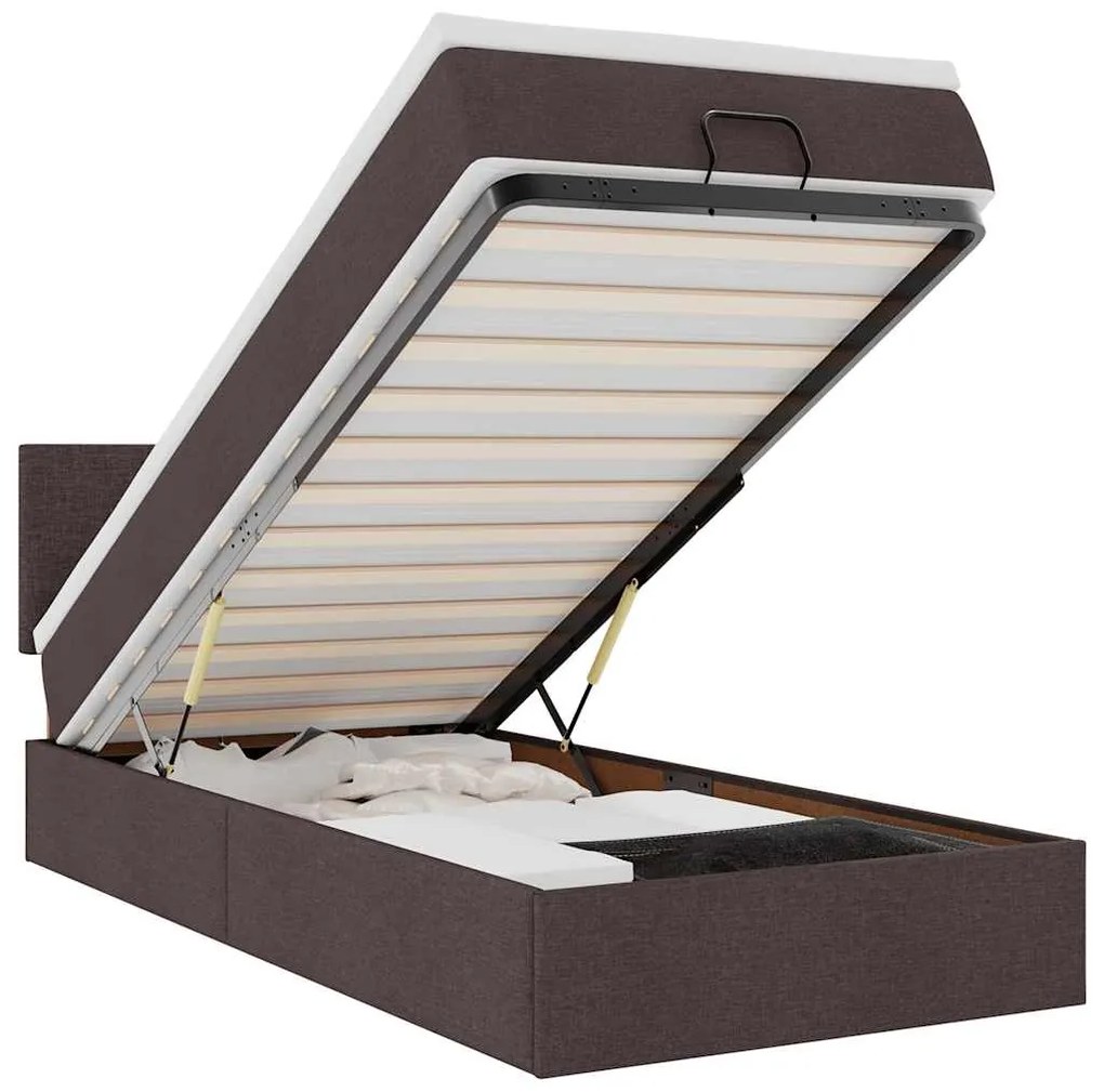 vidaXL Οθωμανικό κρεβάτι με στρώμα & LEDs Σκούρο καφέ 100x200cm Ύφασμα