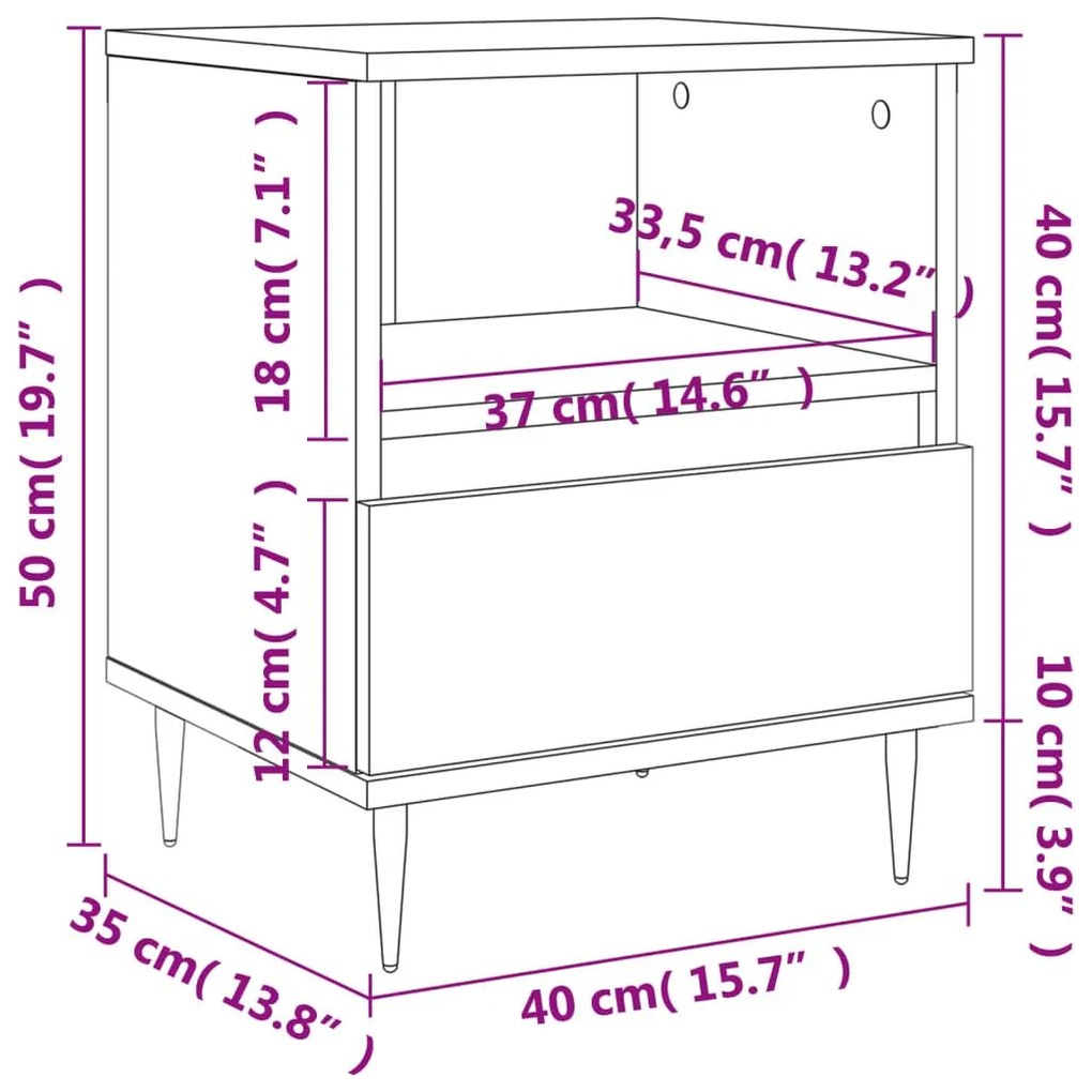 Κομοδίνα Λευκά 2 τεμ. 40 x 35 x 50 εκ. από Επεξεργασμένο Ξύλο - Λευκό