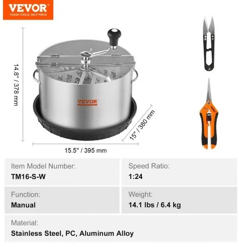 VEVOR Bud Leaf Trimmer, 16 inch Stainless Steel Manual Bud Trimmer Machine, with Clear PET Cover for Visual Cutting, Hand Pruners Included, for Cutting Leaves, Buds, Flowers, Hydroponic Plants