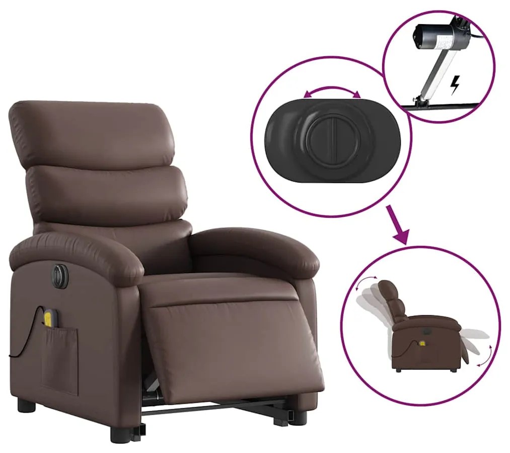 vidaXL Πολυθρόνα Μασάζ Ηλεκ Ανακλινόμενη με Ανύψωση Συνθετικό Δέρμα