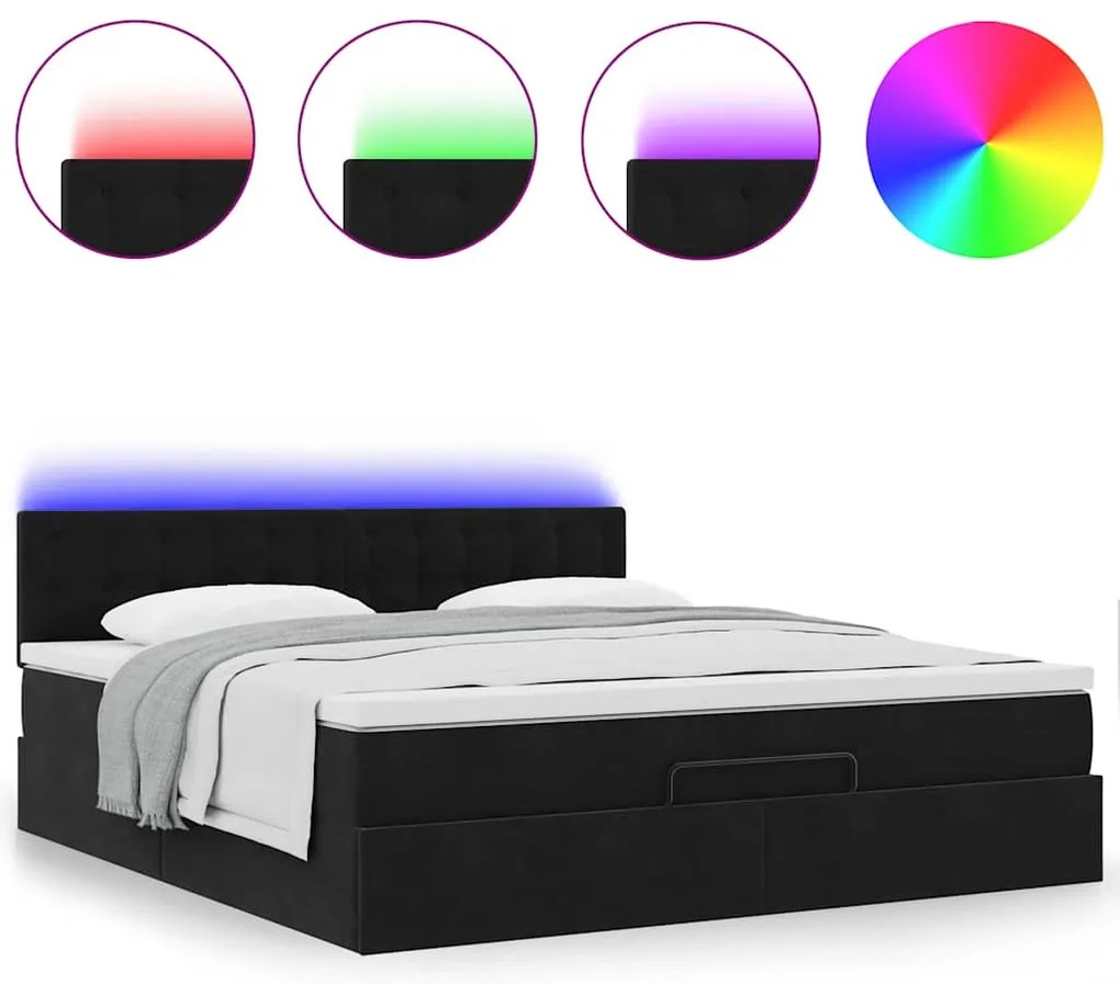 vidaXL Οθωμανικό κρεβάτι με στρώμα & LEDs Μαύρο 160x200cm Velvet