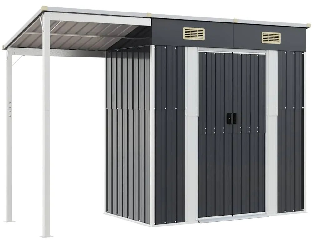 vidaXL Αποθήκη Κήπου Εκτεταμένη Οροφή Ανθρακί 277x107x181 εκ. Ατσάλι