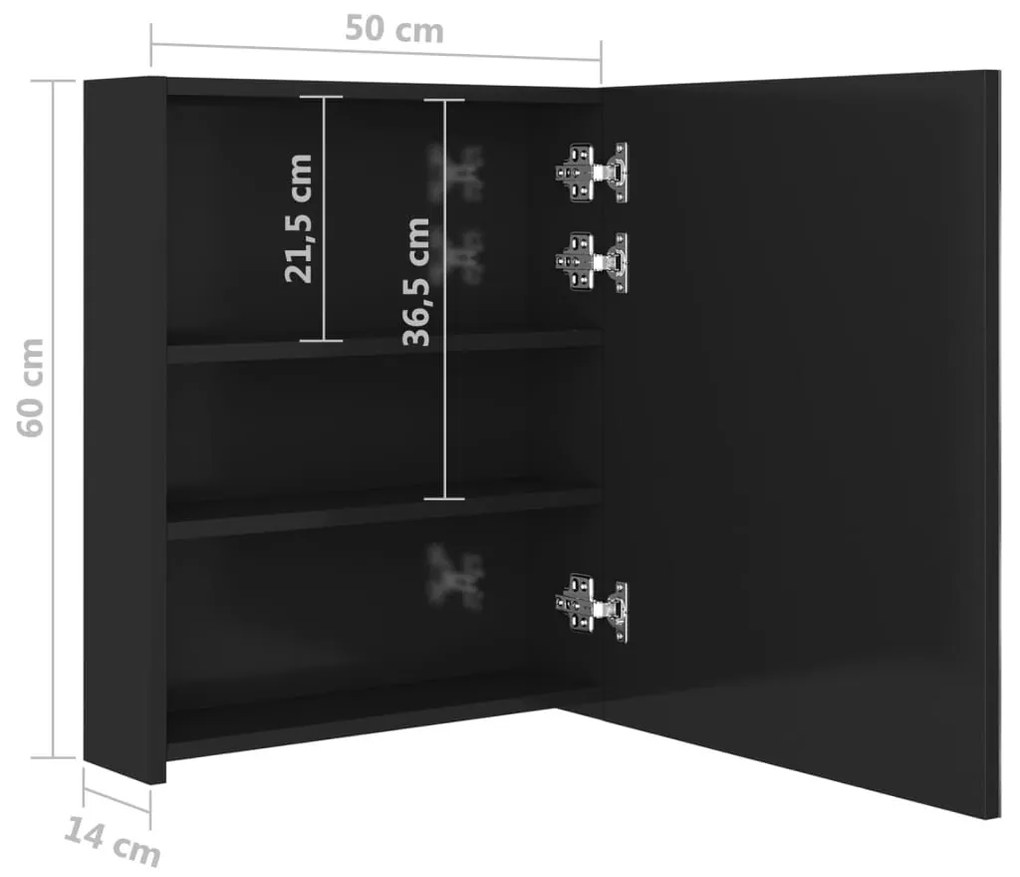 Καθρέφτης Μπάνιου με Ντουλάπι &amp; LED Λαμπερό Μαύρο 50x14x60 εκ. - Μαύρο