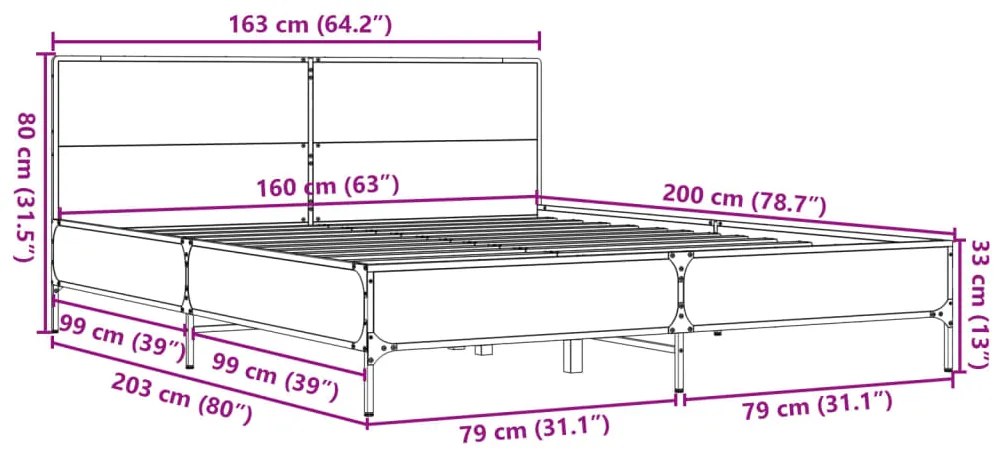 ΠΛΑΙΣΙΟ ΚΡΕΒΑΤΙΟΥ ΚΑΦΕ ΔΡΥΣ 160X200 ΕΚ. ΕΠΕΞ. ΞΥΛΟ &amp; ΜΕΤΑΛΛΟ 3280011